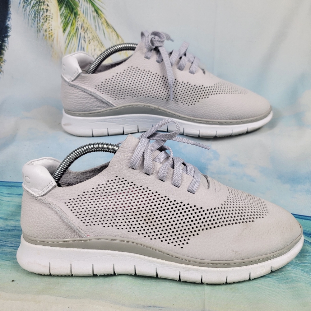 Vionic Joey Gray Leather Perforated Comfort Shoes Sneakers Womens 8.5 Wide - Picture 2 of 10